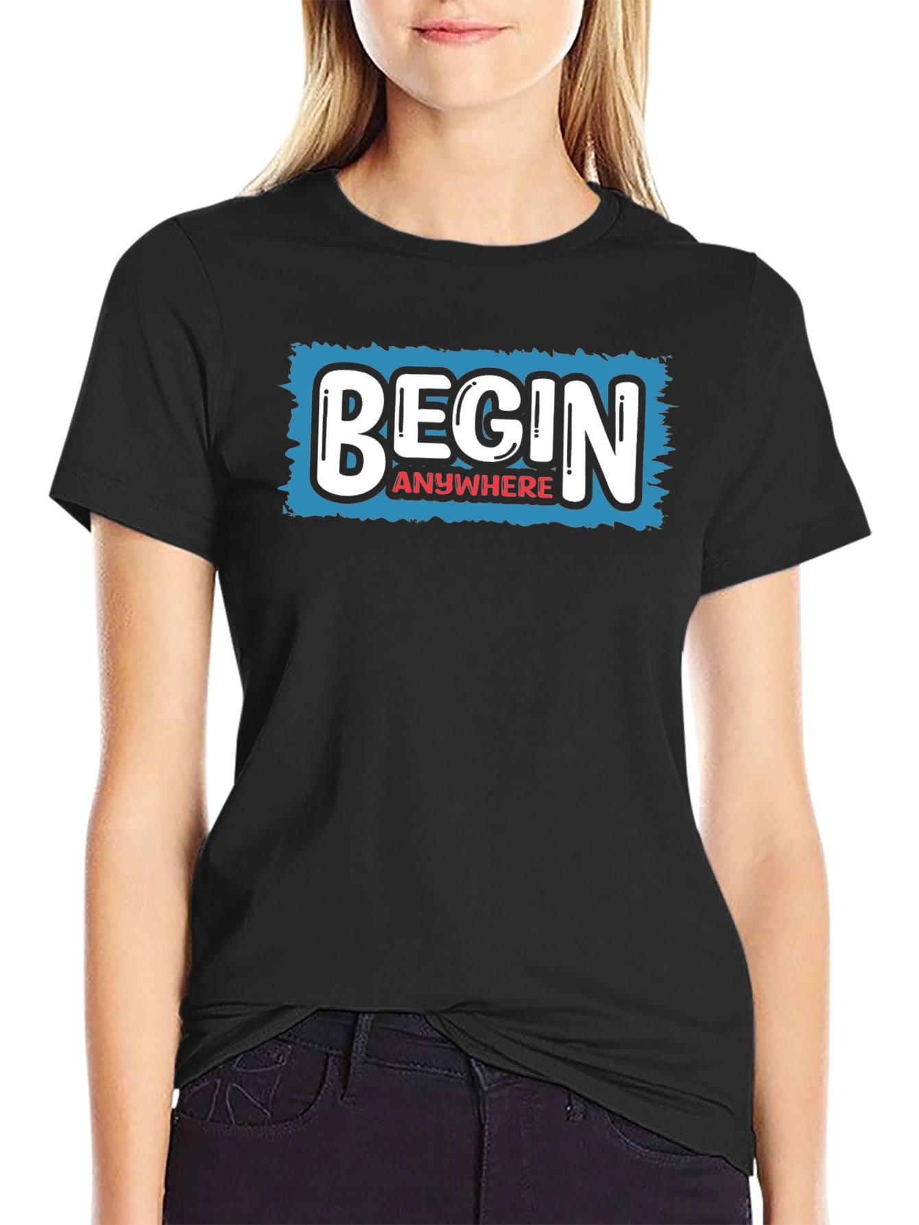 Begin Anywhere Graphic Tee - Motivational Black T-Shirt