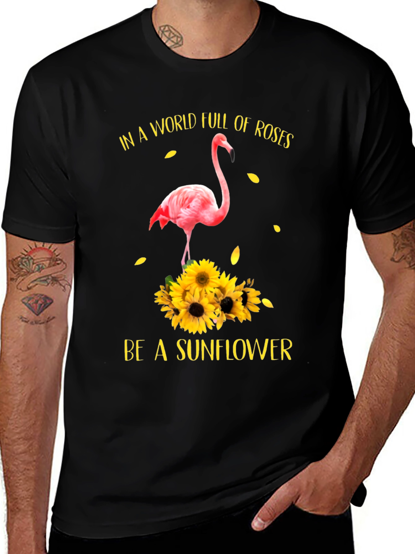 Flamingo Sunflower Graphic T-Shirt