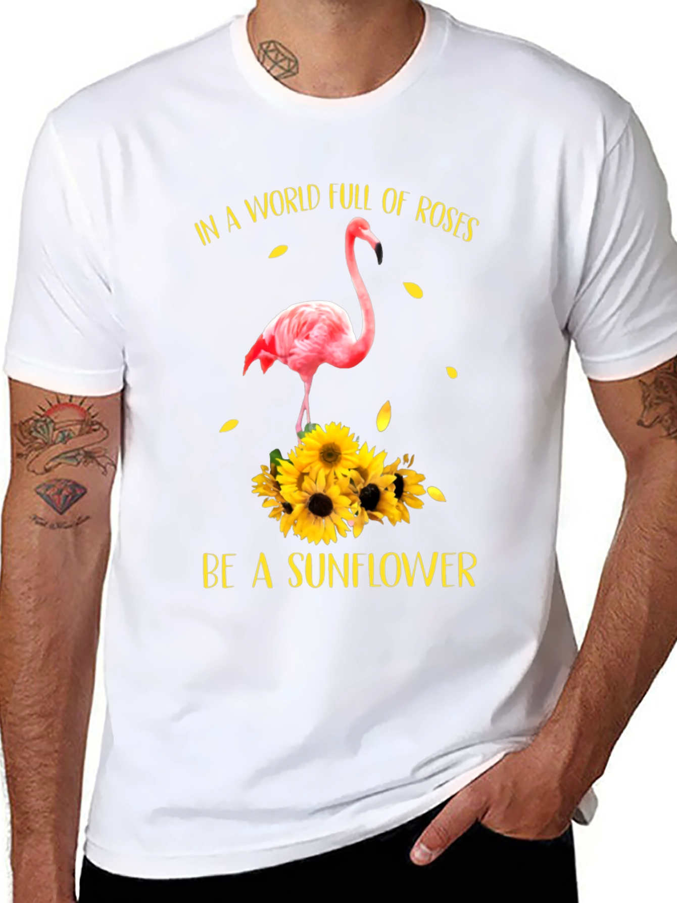 Flamingo Sunflower Graphic T-Shirt