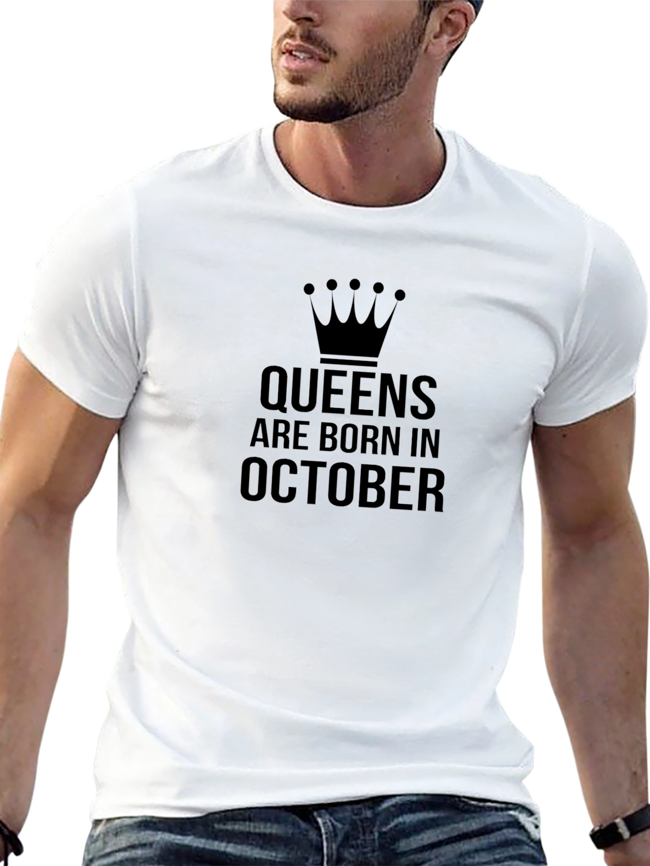 Queens Are Born In October - Black T-Shirt