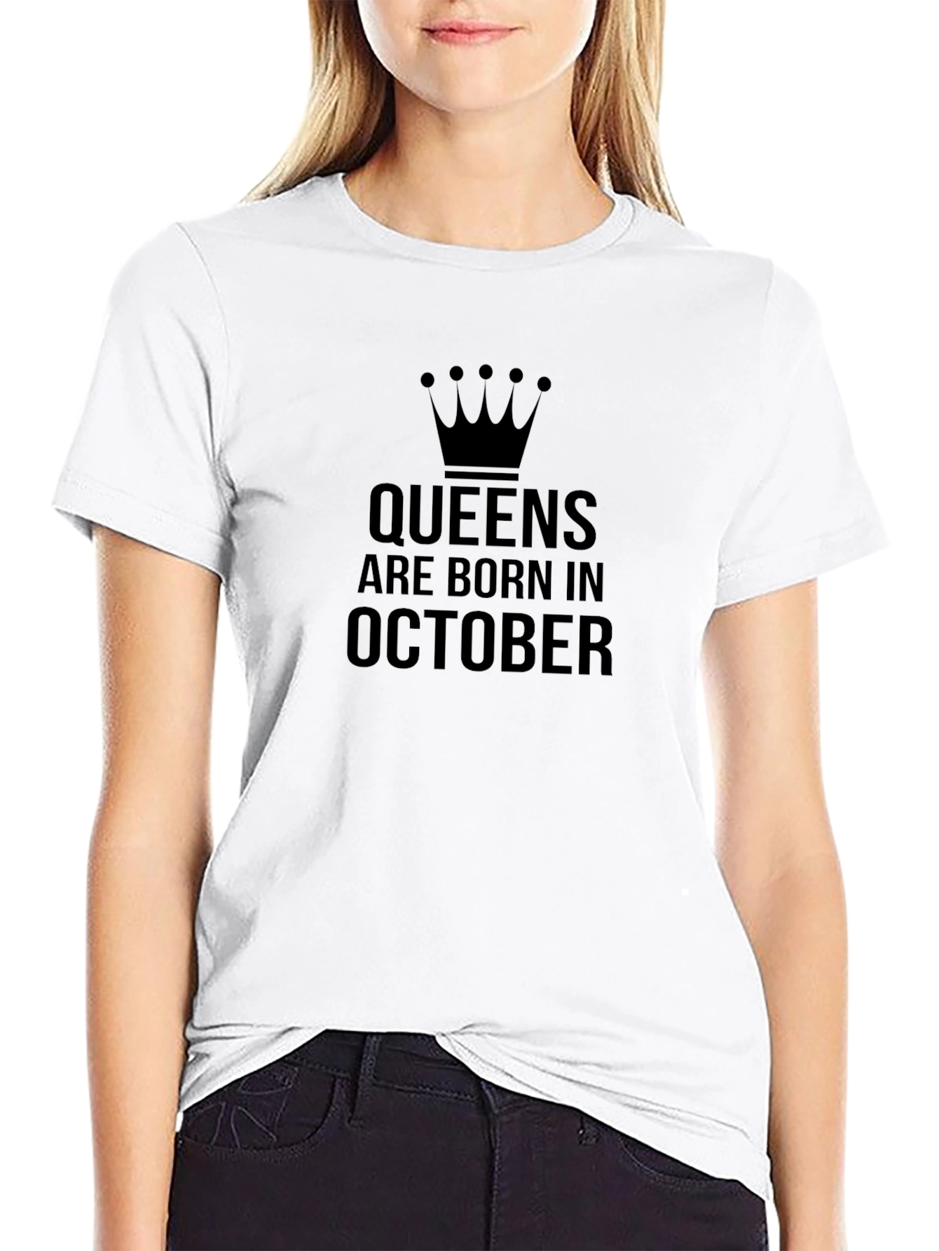 Queens Are Born In October - Black T-Shirt