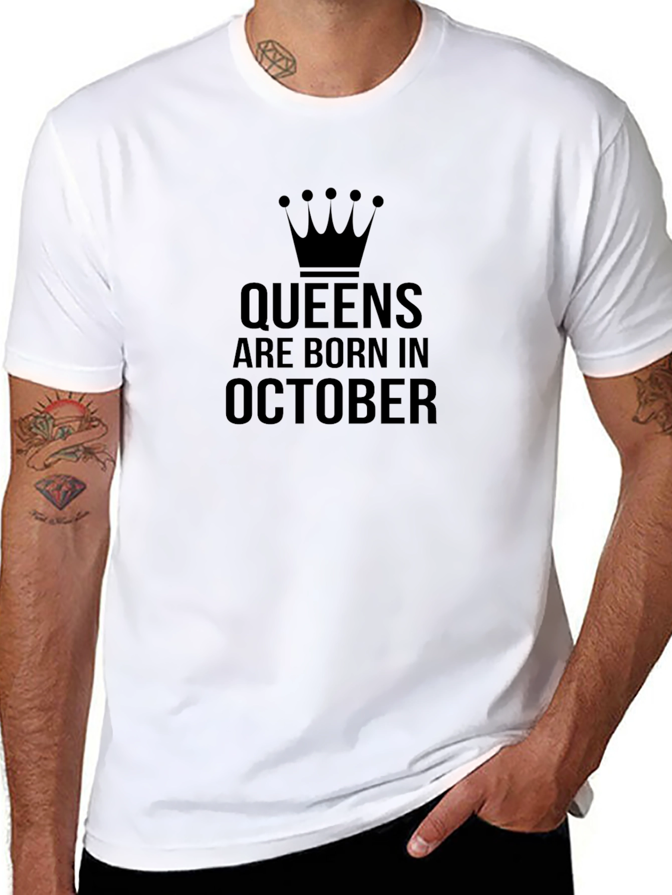 Queens Are Born In October - Black T-Shirt