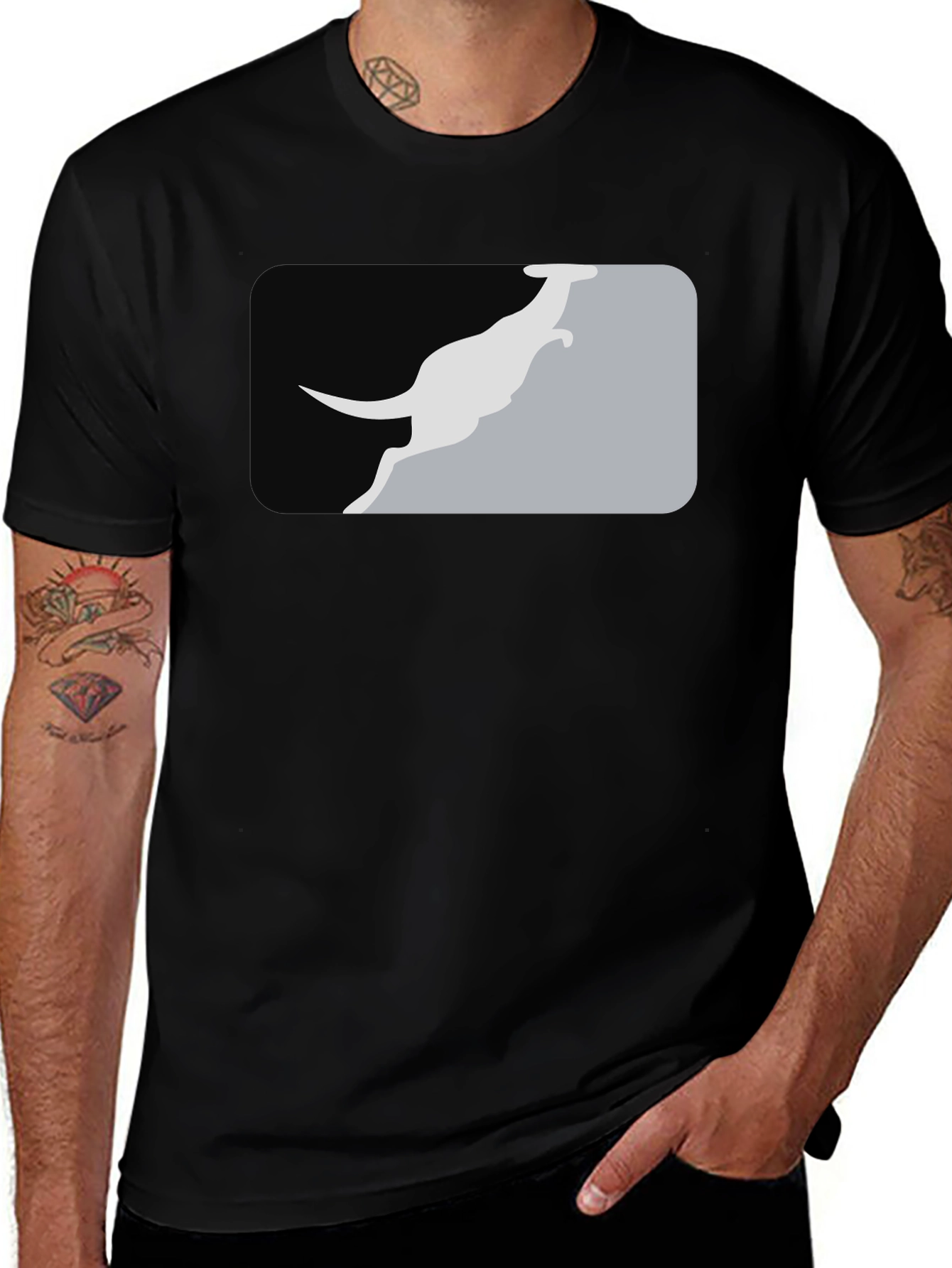 Kangaroo Silhouette Graphic Tee - Black Casual Shirt