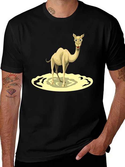 Camel Cartoon Graphic Tee - Black Cotton T-Shirt