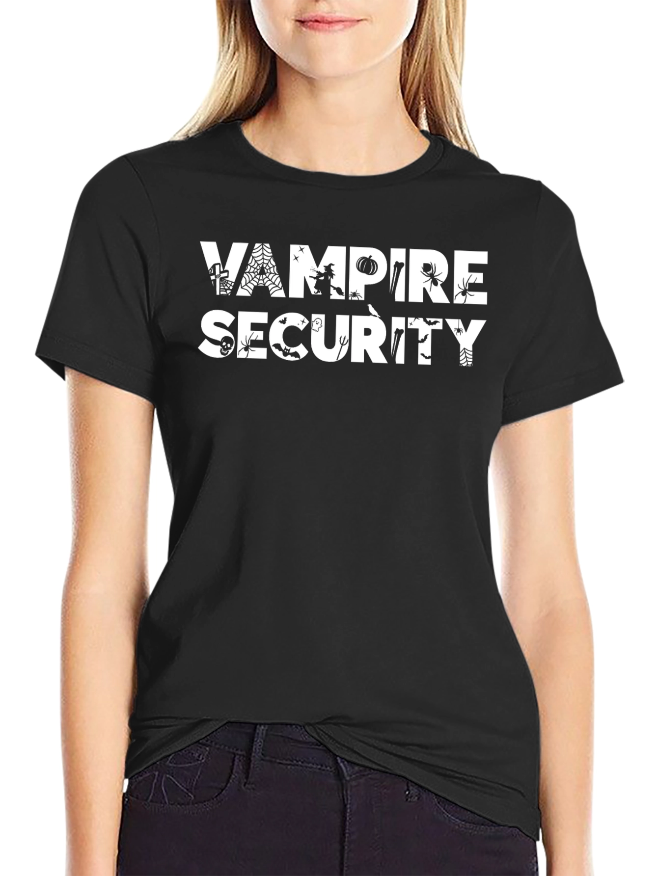 Vampire Security Graphic T-Shirt - Halloween Crew Neck Tee