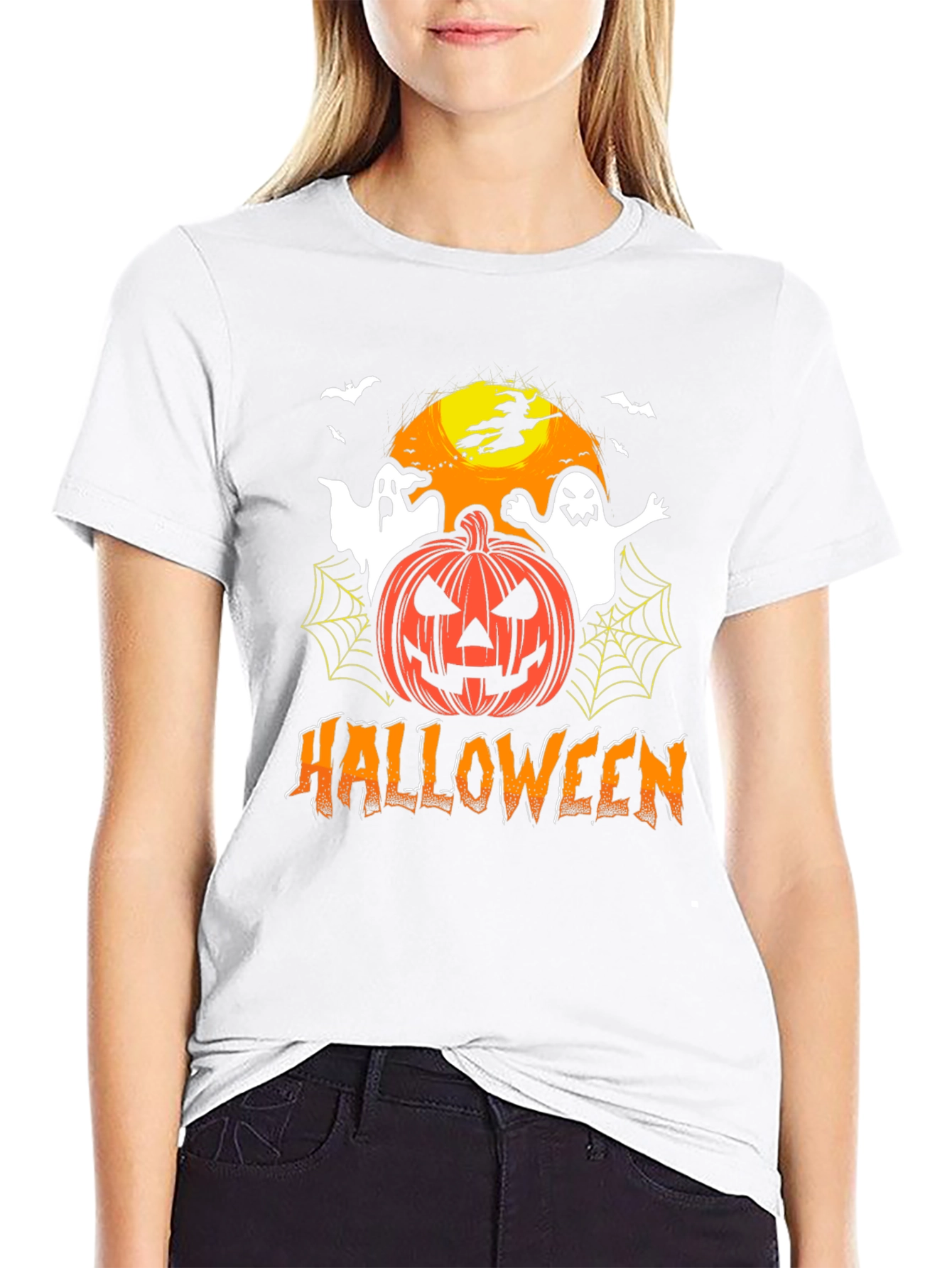 Halloween Theme T-Shirt with Ghosts & Pumpkin