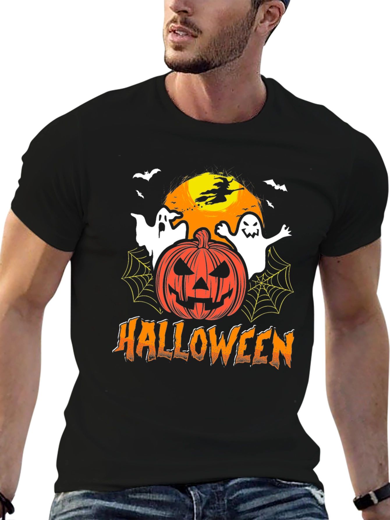 Halloween Theme T-Shirt with Ghosts & Pumpkin