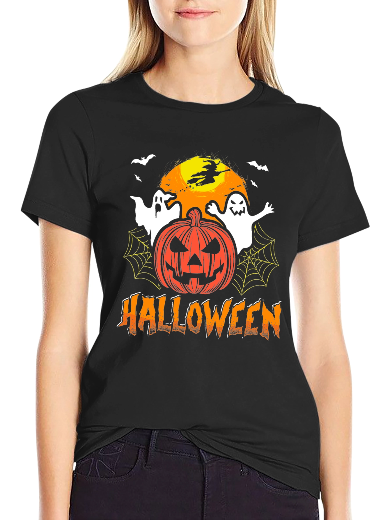 Halloween Theme T-Shirt with Ghosts & Pumpkin