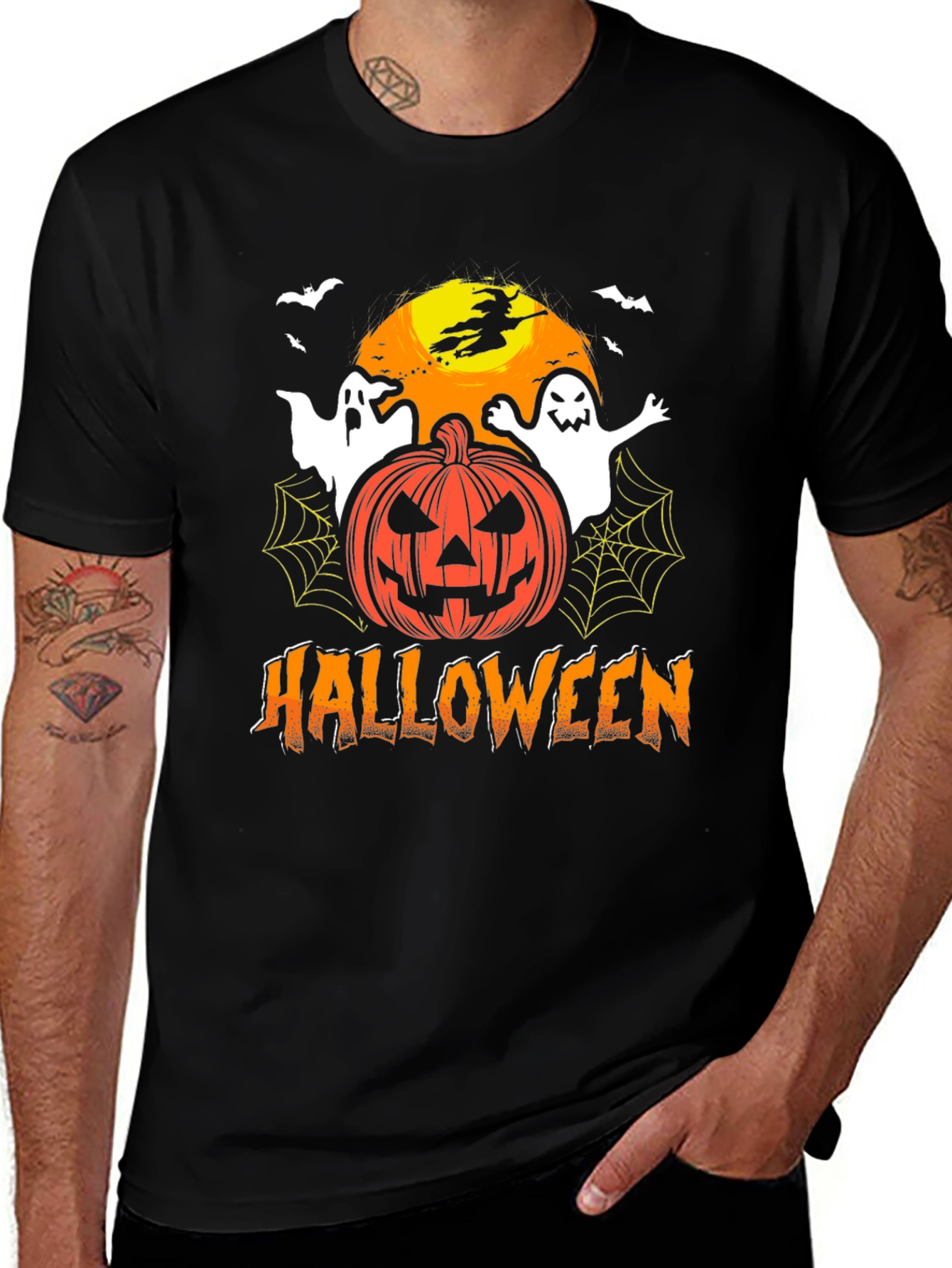 Halloween Theme T-Shirt with Ghosts & Pumpkin