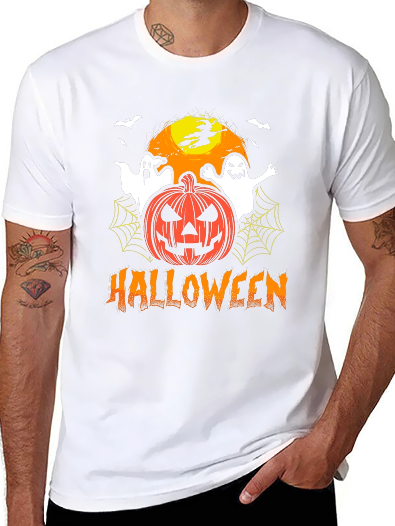 Halloween Theme T-Shirt with Ghosts & Pumpkin