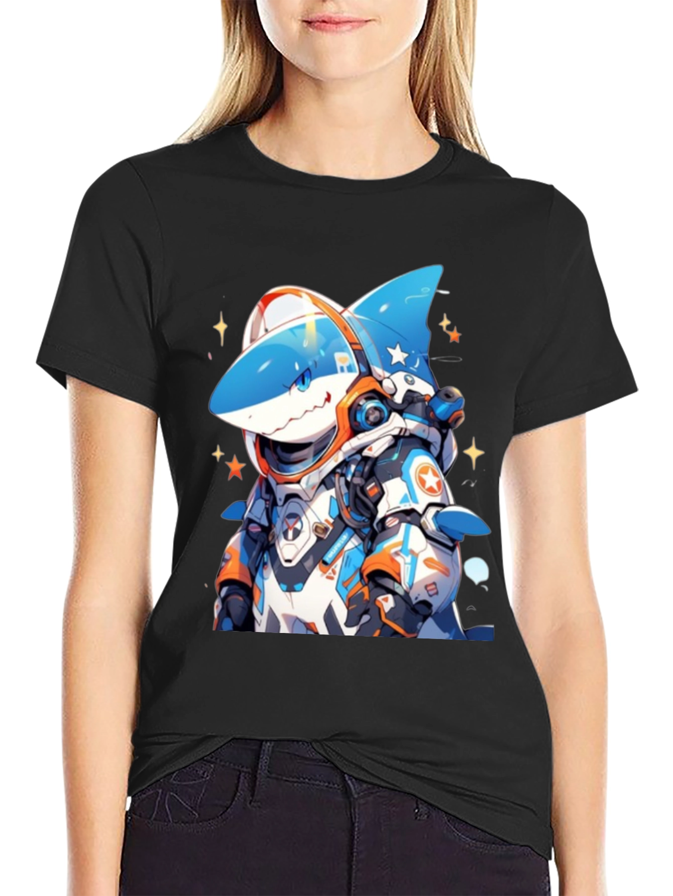 Cool Shark Astronaut Black T-Shirt
