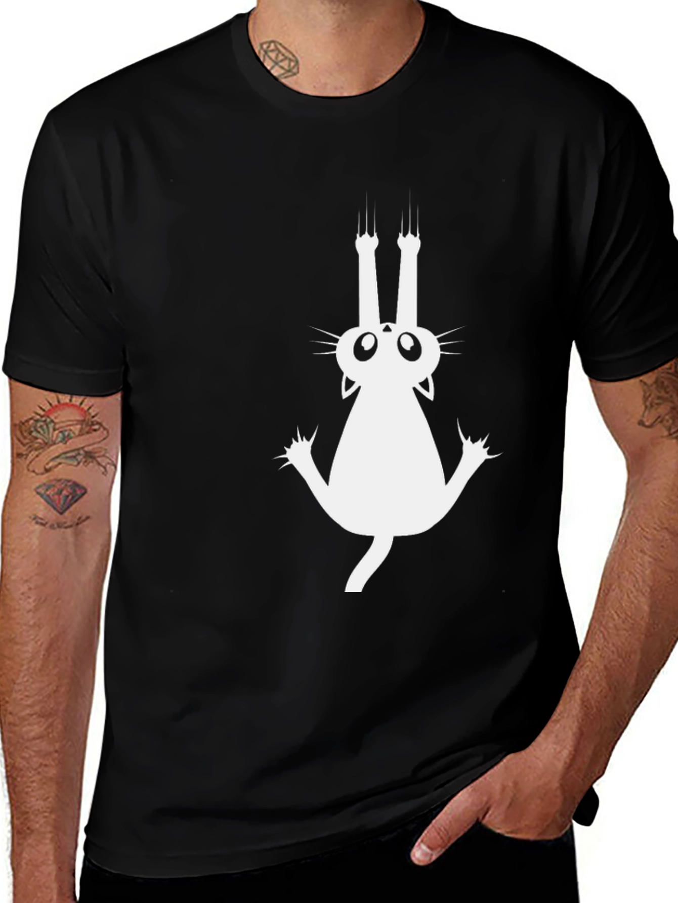 Climbing Cat Graphic Tee - Black Cotton Comfort