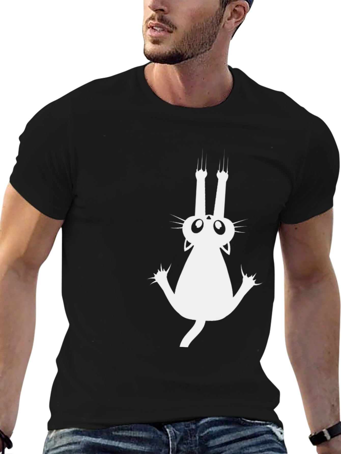 Climbing Cat Graphic Tee - Black Cotton Comfort