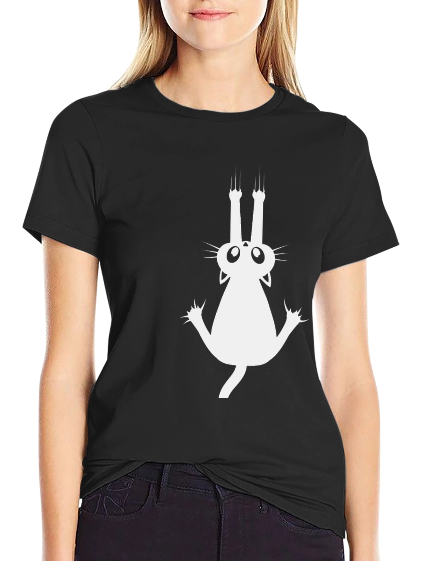 Climbing Cat Graphic Tee - Black Cotton Comfort