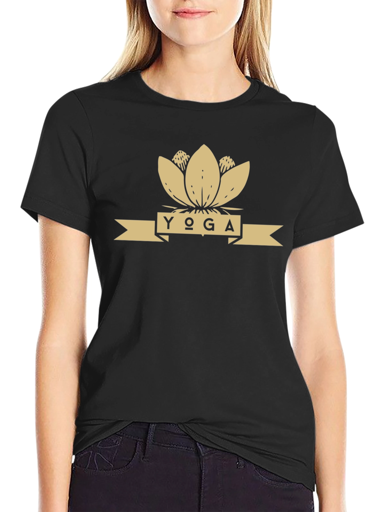 Yoga Lotus Flower Graphic Tee - Black
