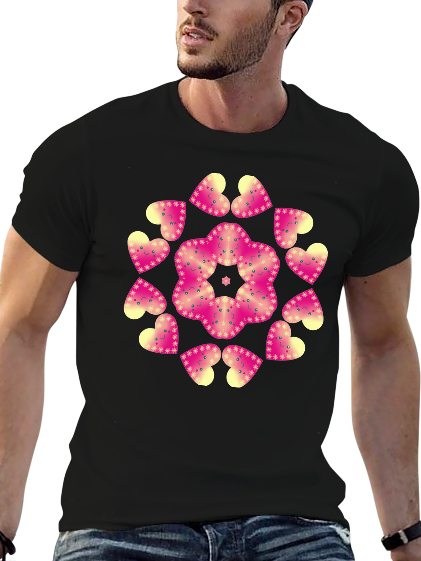 Heart Mandala Graphic Black T-Shirt
