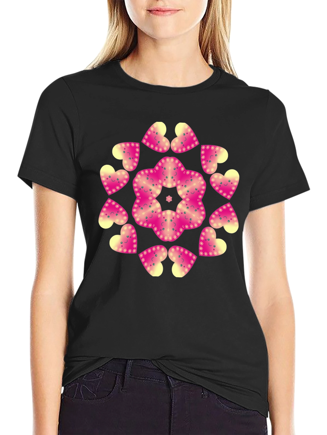 Heart Mandala Graphic Black T-Shirt