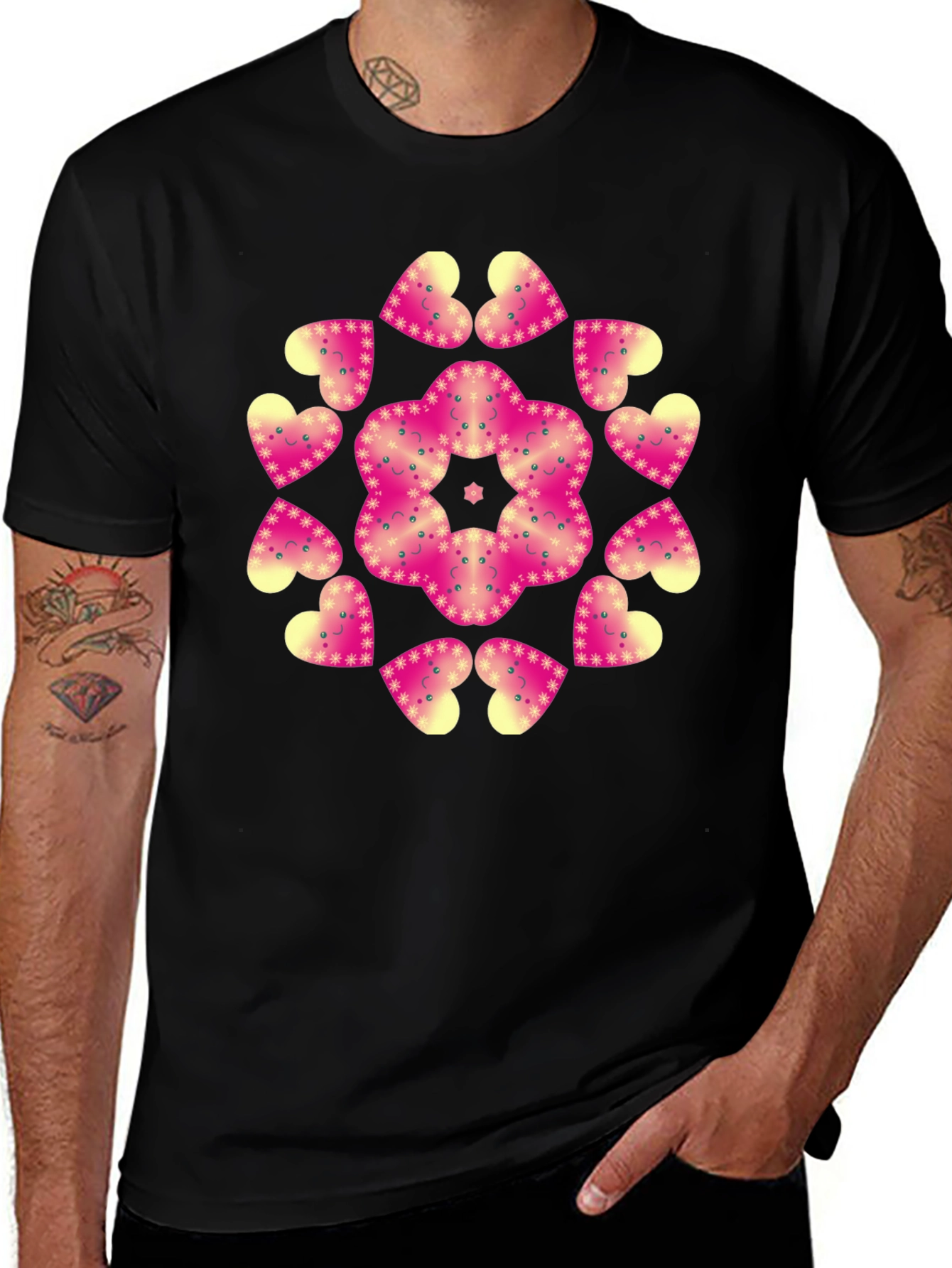 Heart Mandala Graphic Black T-Shirt