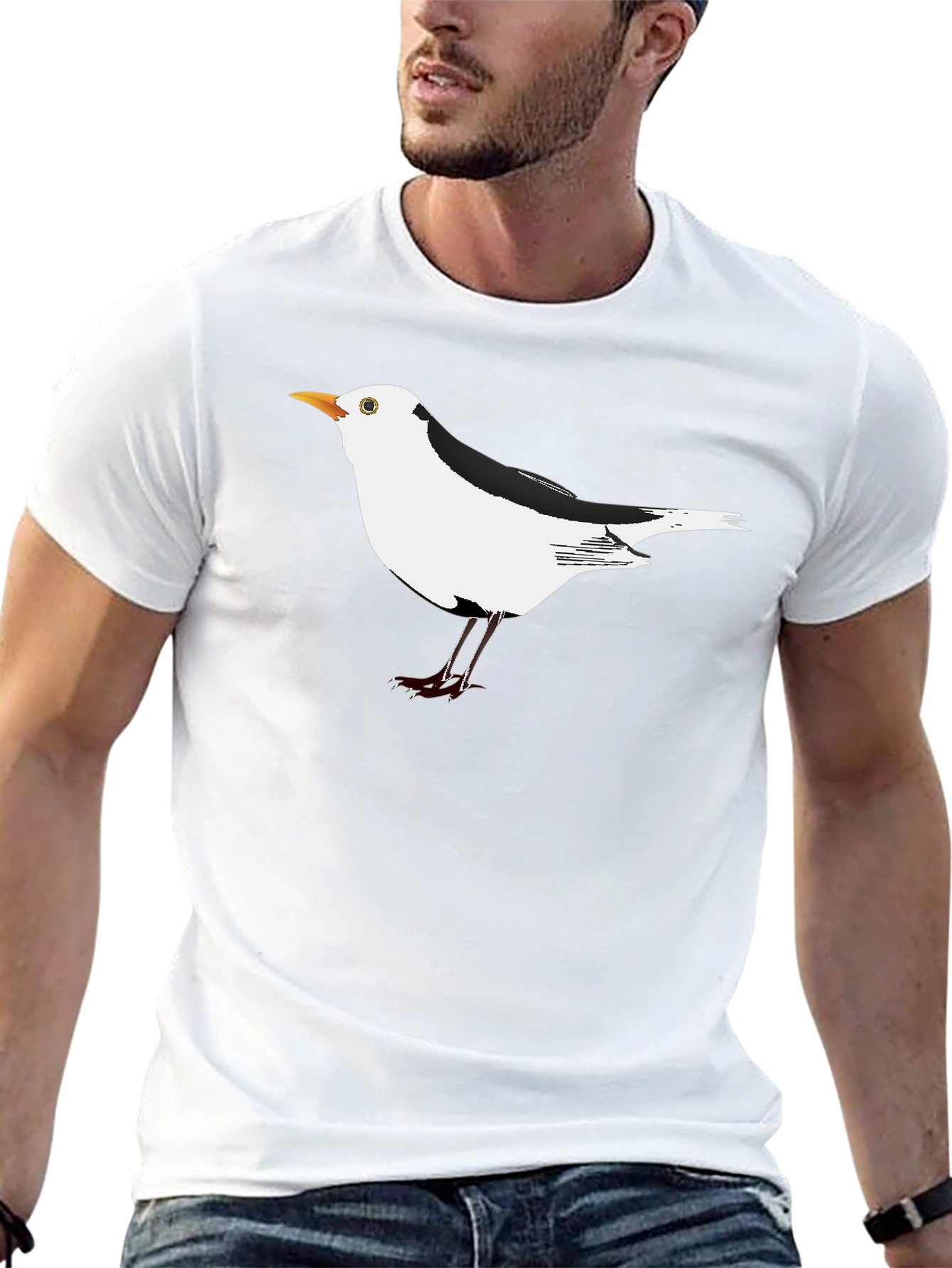 Black T-Shirt with Unique Seagull Bird Graphic