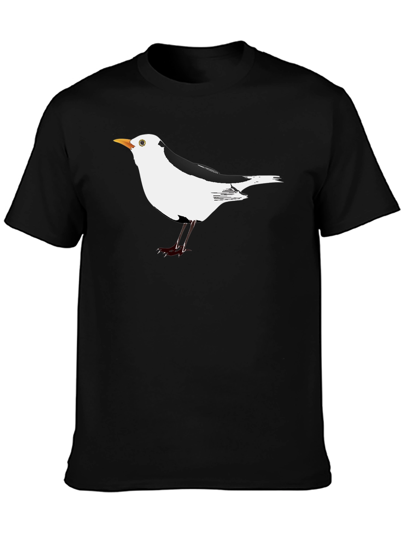 Black T-Shirt with Unique Seagull Bird Graphic