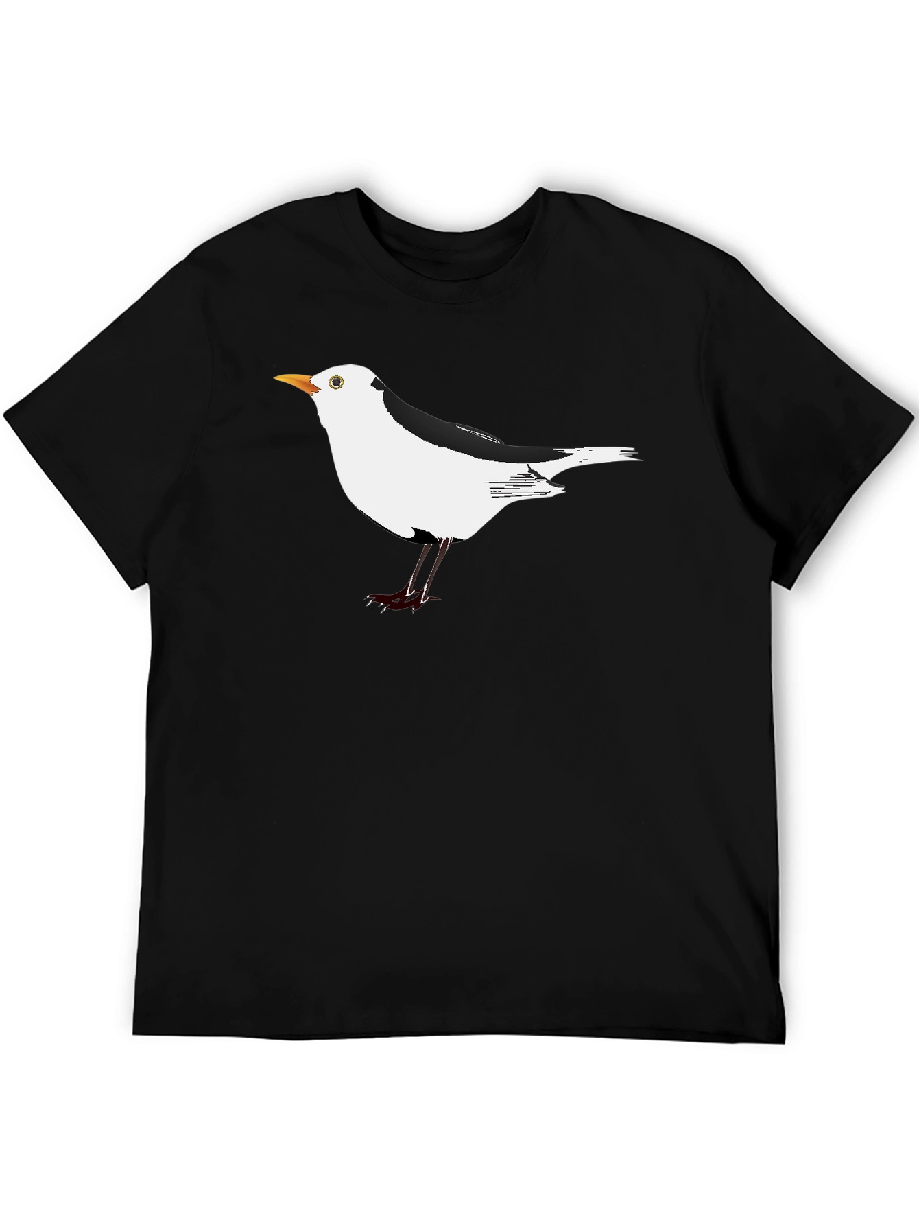 Black T-Shirt with Unique Seagull Bird Graphic