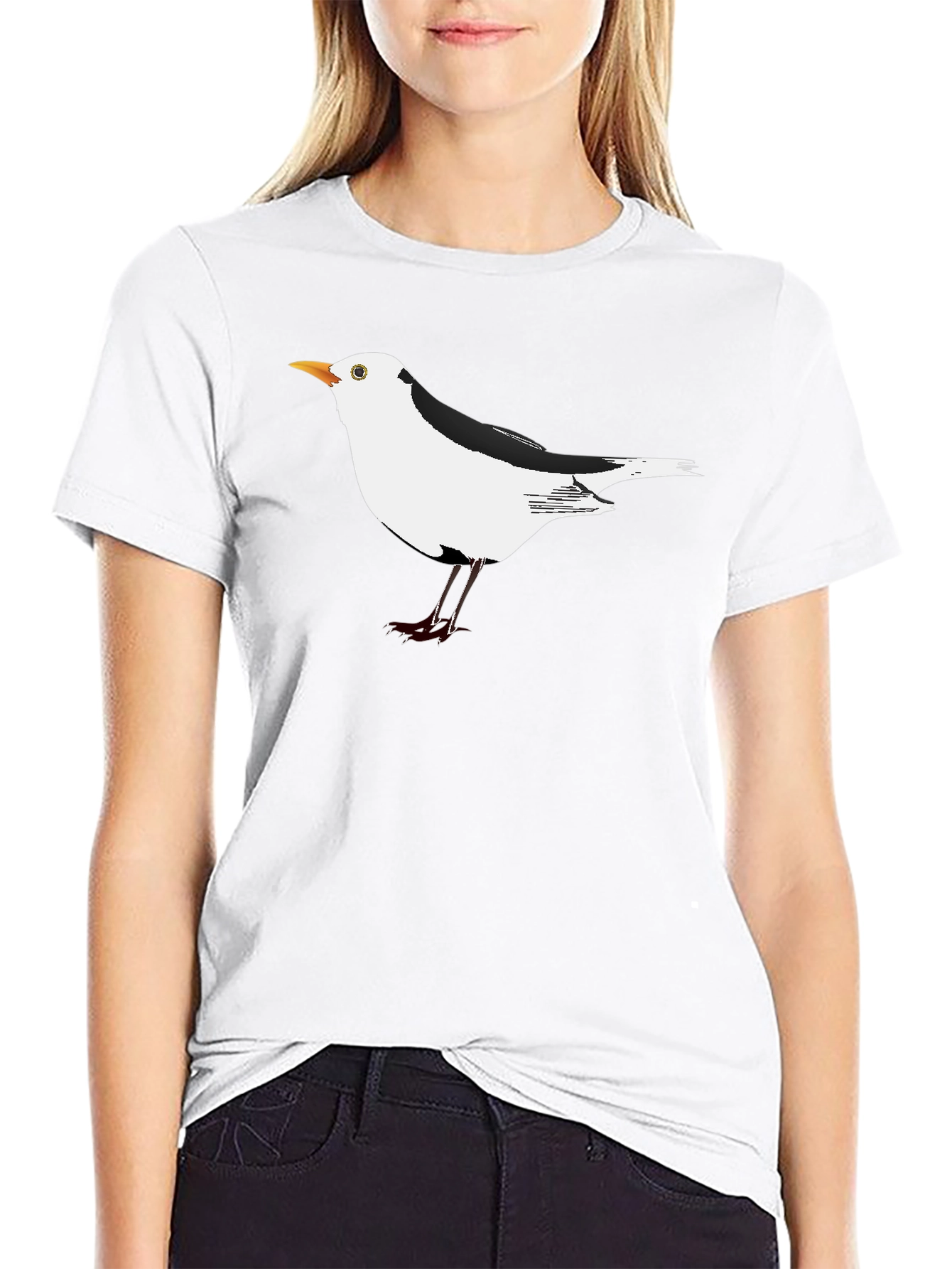 Black T-Shirt with Unique Seagull Bird Graphic