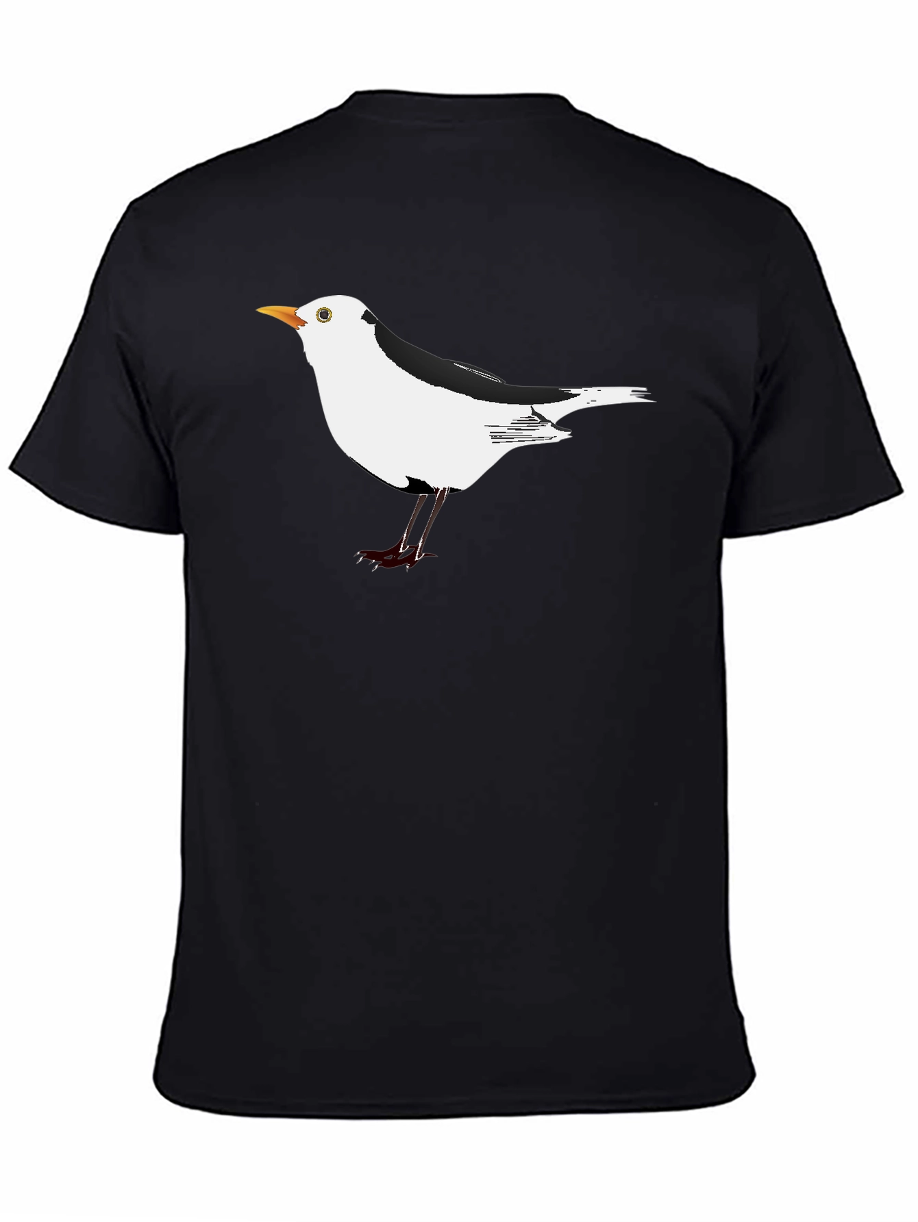 Black T-Shirt with Unique Seagull Bird Graphic