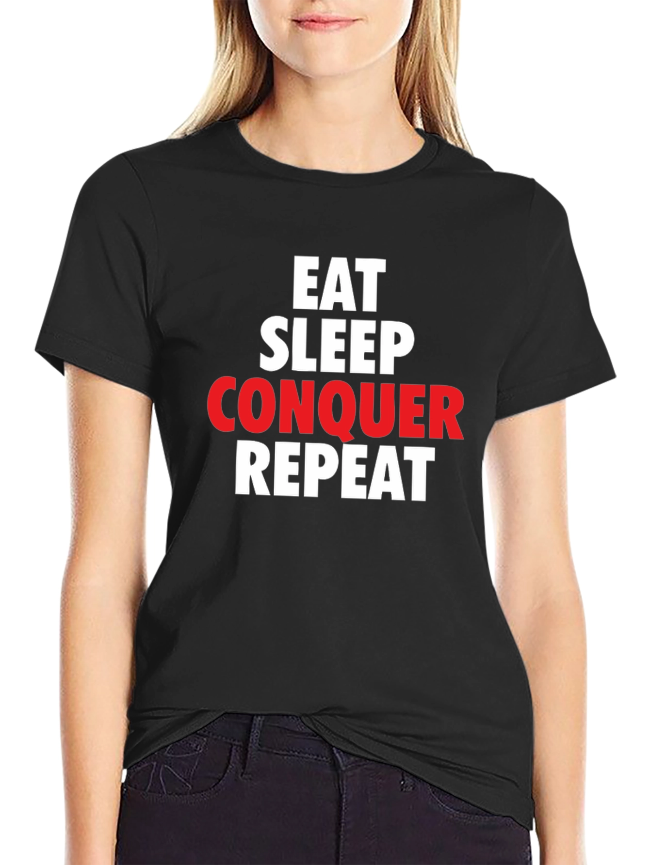 Eat Sleep Conquer Repeat Black Graphic T-Shirt