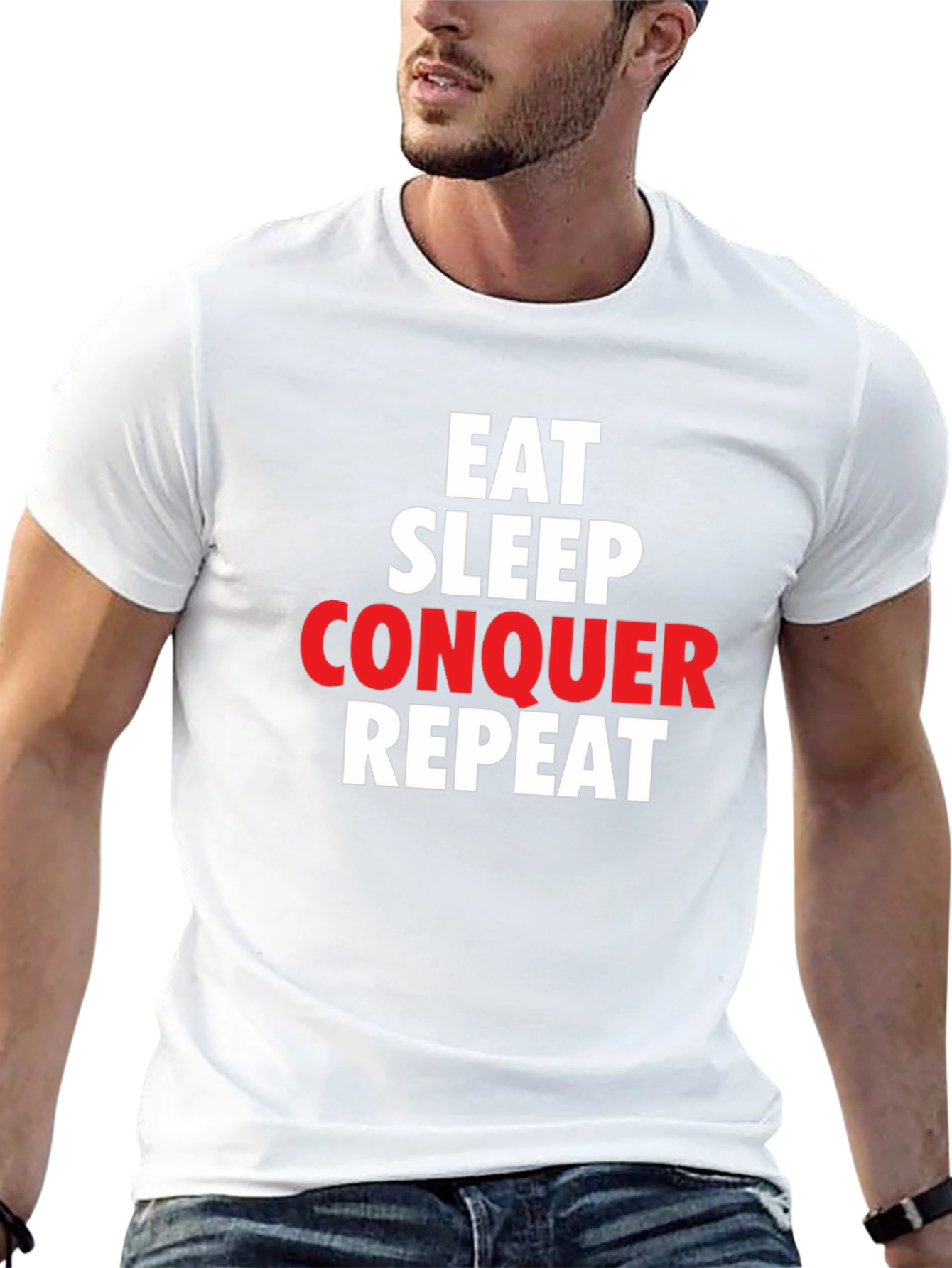 Eat Sleep Conquer Repeat Black Graphic T-Shirt