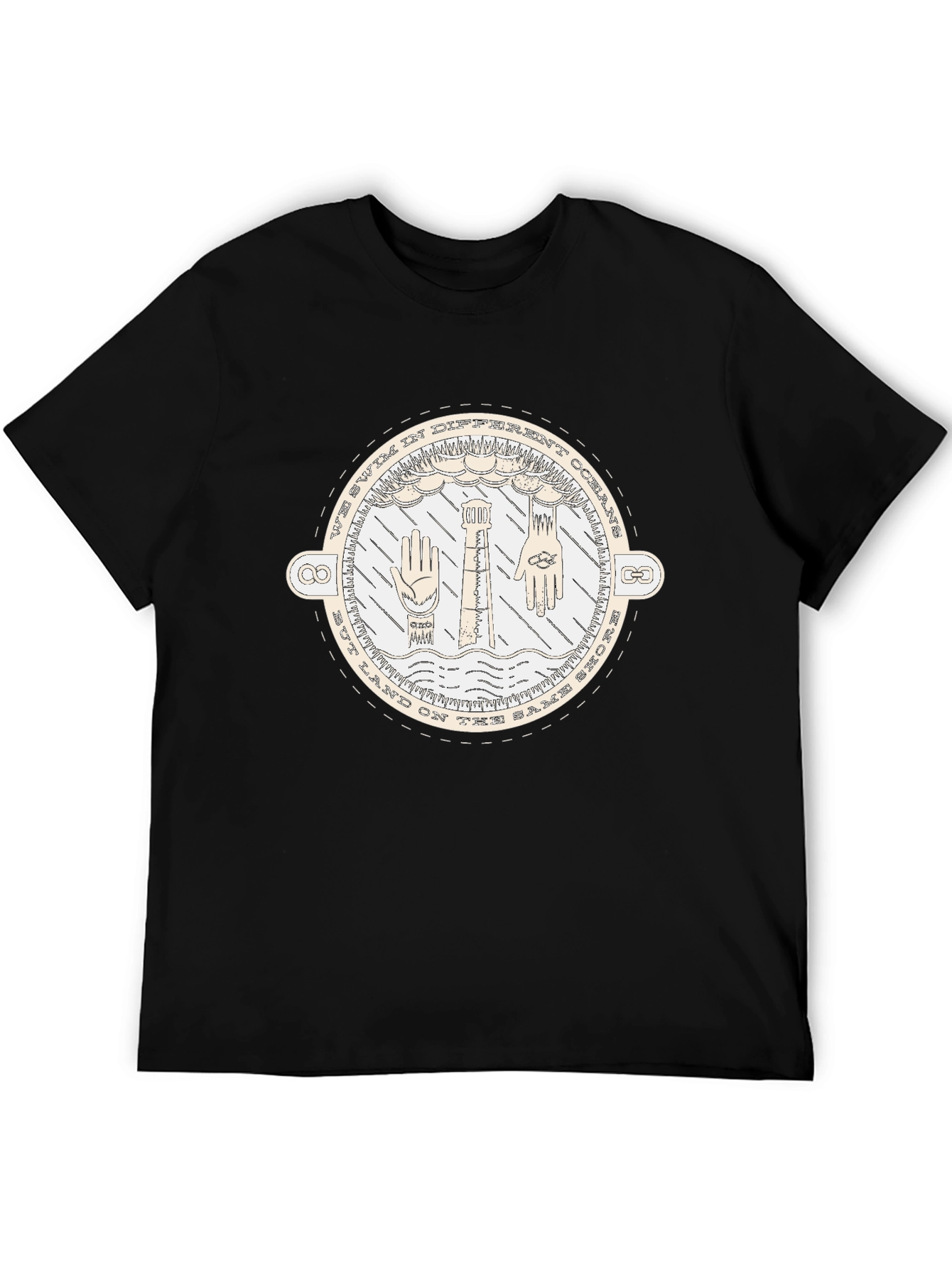 Unisex Black T-Shirt with Nautical-Themed Graphic