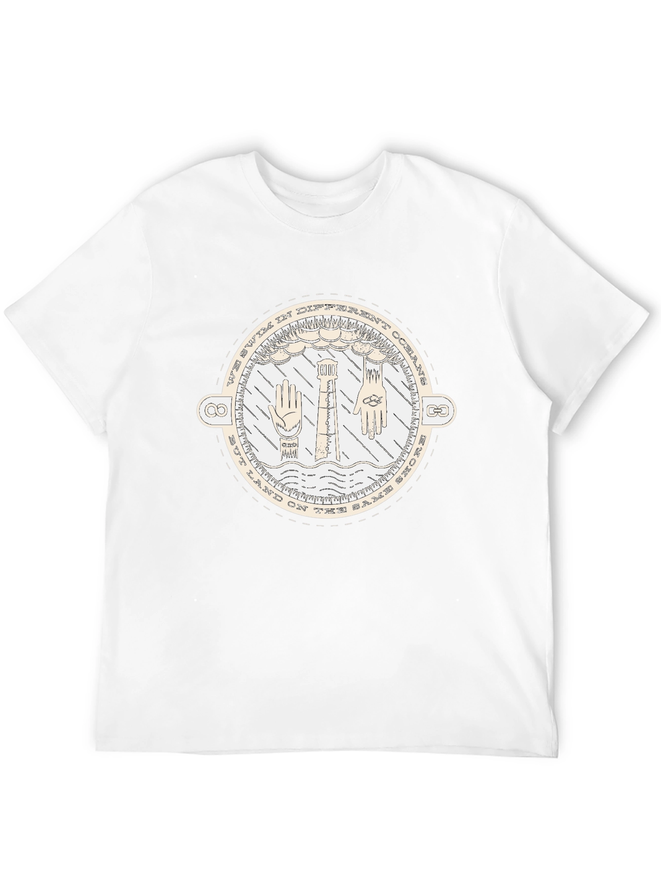 Unisex Black T-Shirt with Nautical-Themed Graphic