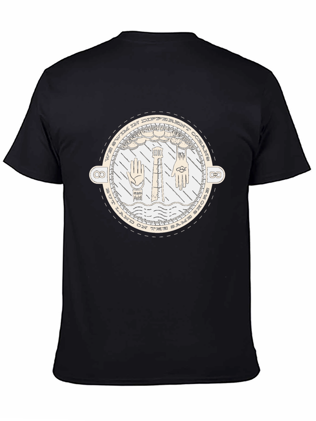 Unisex Black T-Shirt with Nautical-Themed Graphic