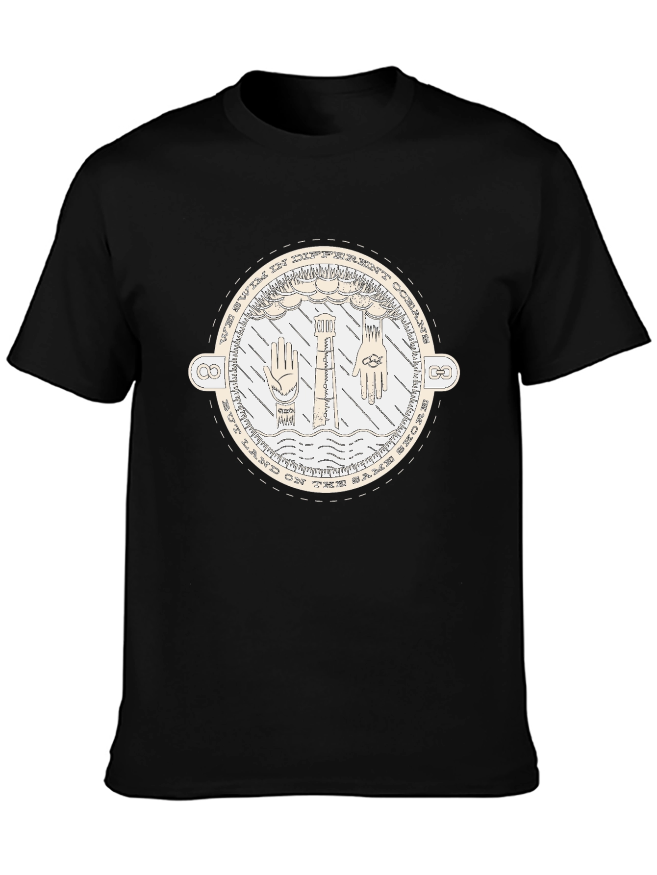 Unisex Black T-Shirt with Nautical-Themed Graphic