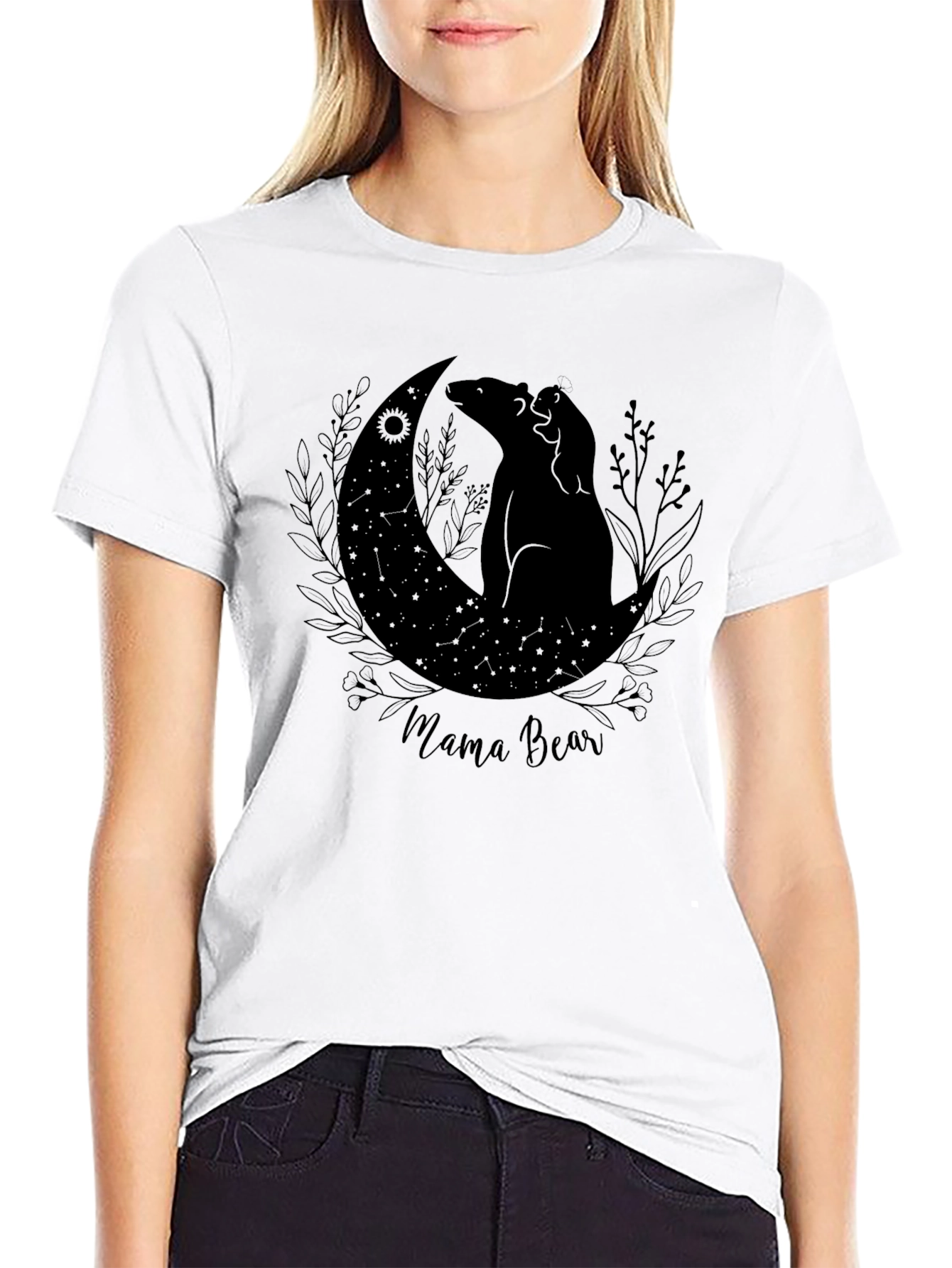 Mama Bear Graphic Print Tee - Black