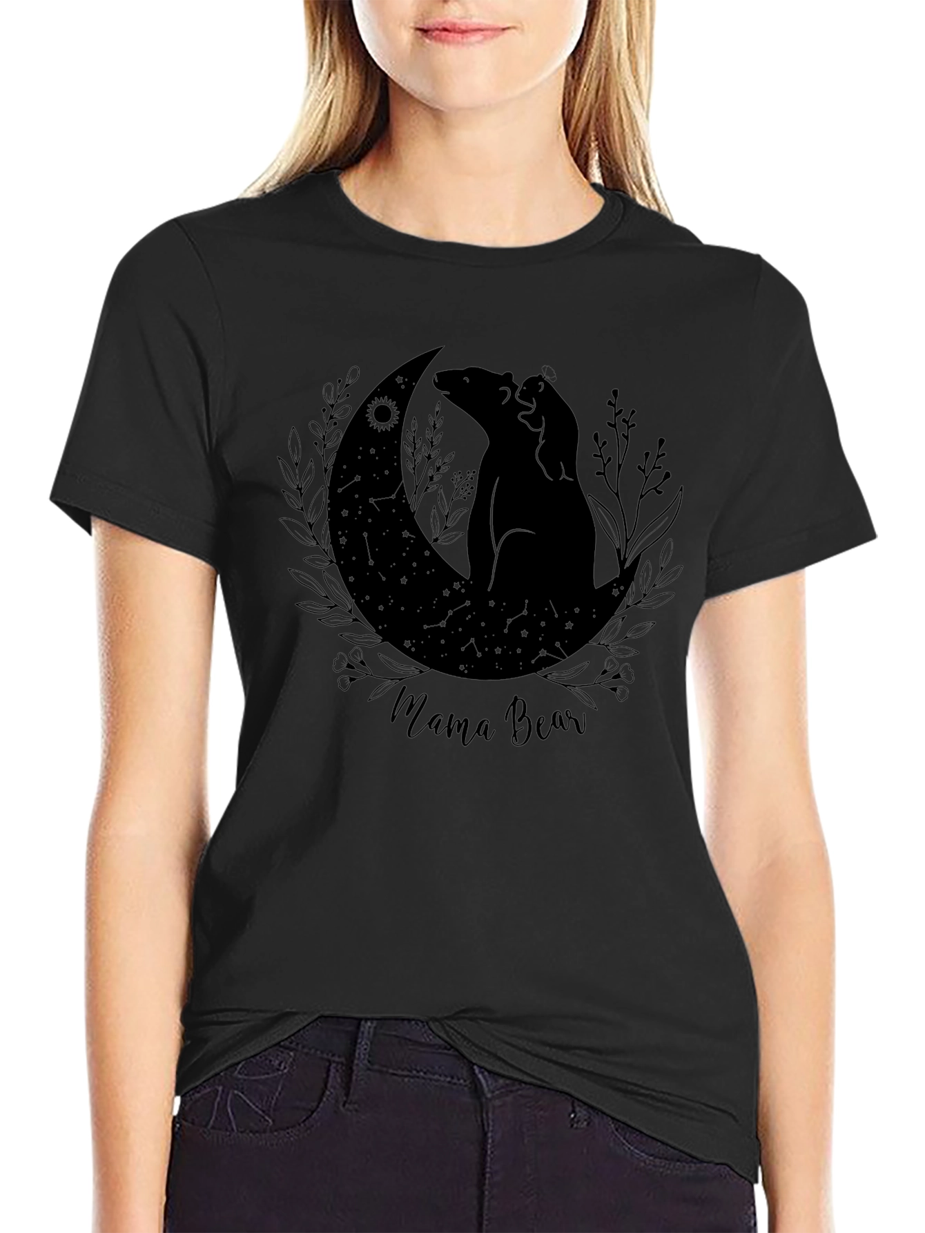 Mama Bear Graphic Print Tee - Black