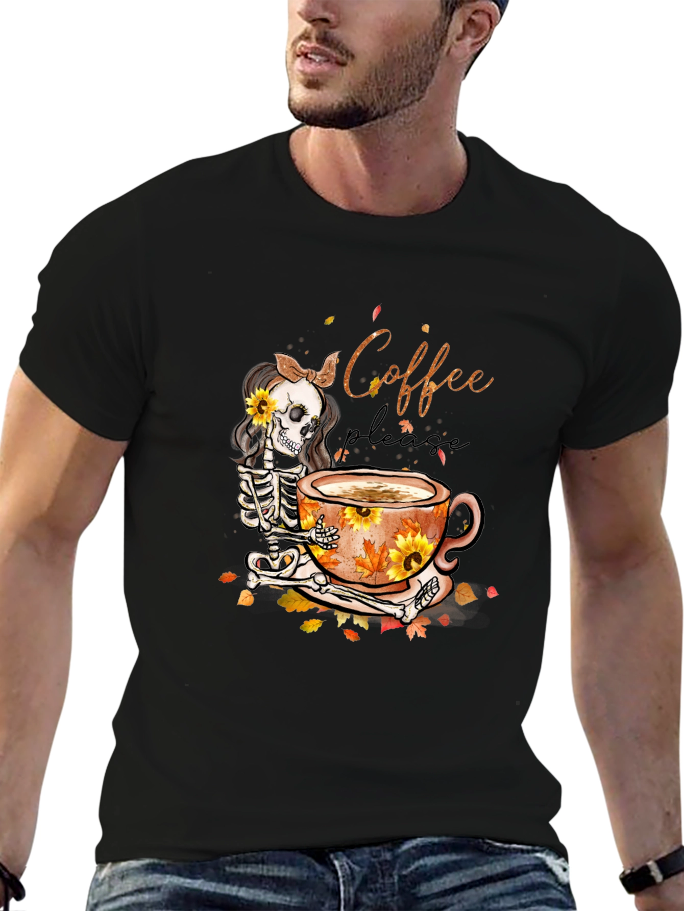 Coffee Skeleton Graphic T-Shirt - Fall Vibes