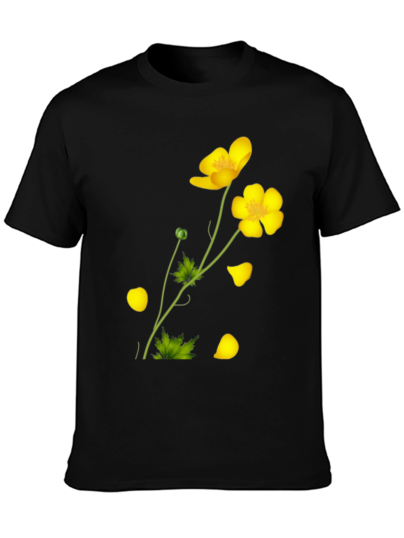 Black Tee with Yellow Floral Design