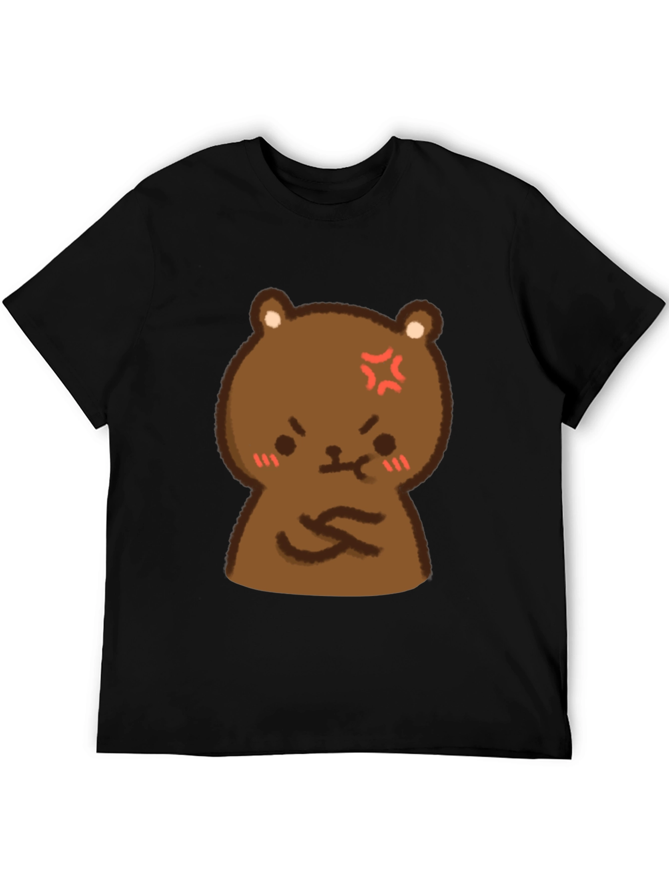 Angry Bear Cartoon Black T-Shirt