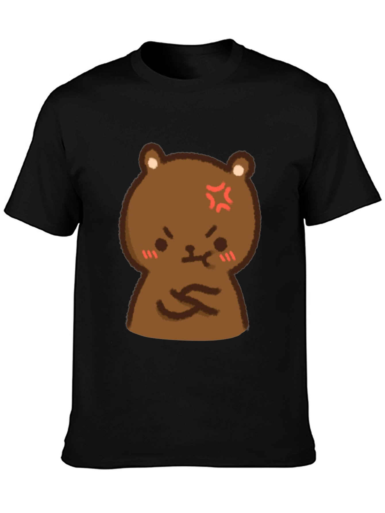 Angry Bear Cartoon Black T-Shirt