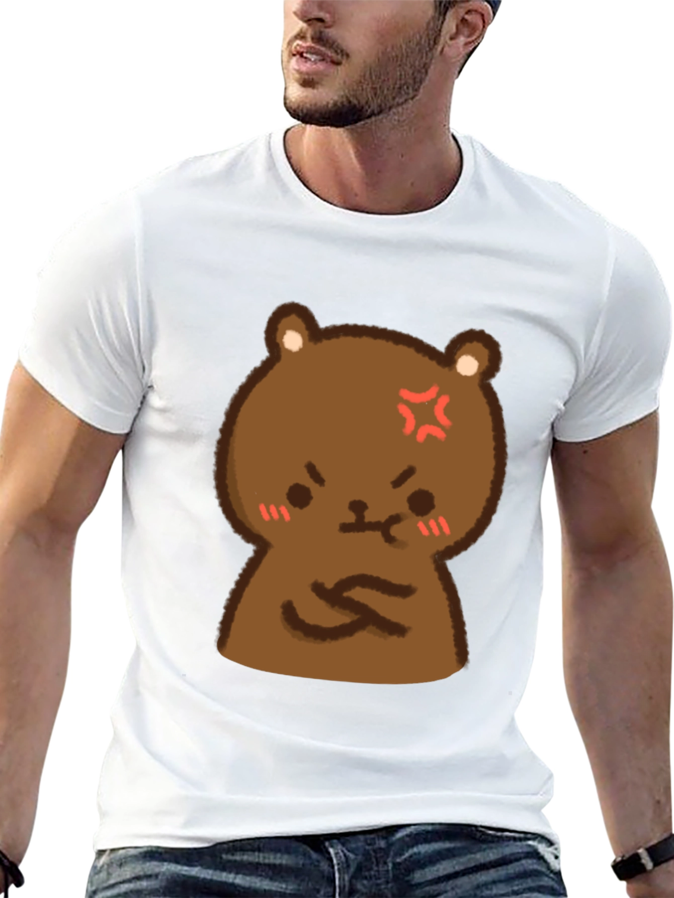 Angry Bear Cartoon Black T-Shirt