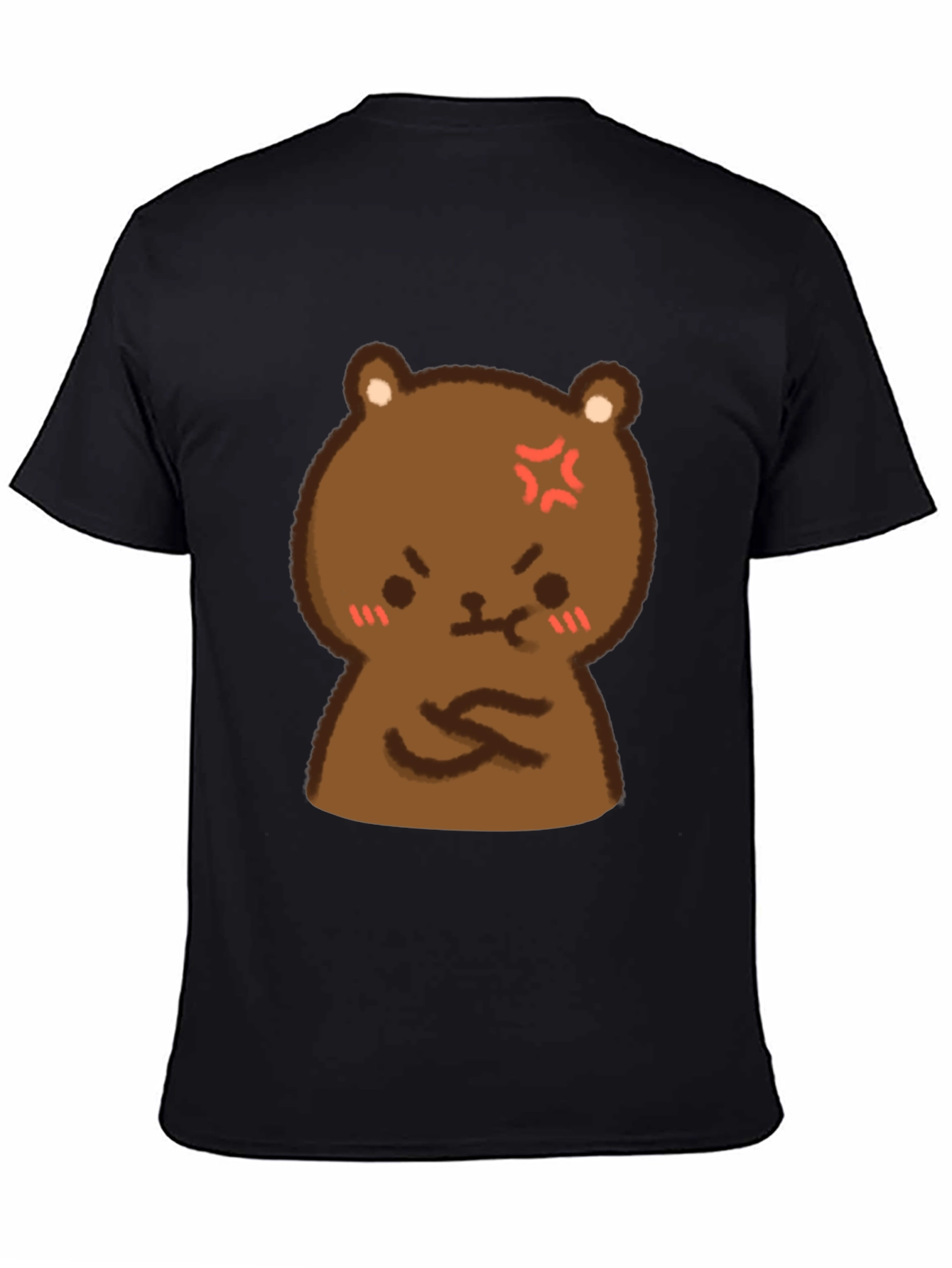 Angry Bear Cartoon Black T-Shirt