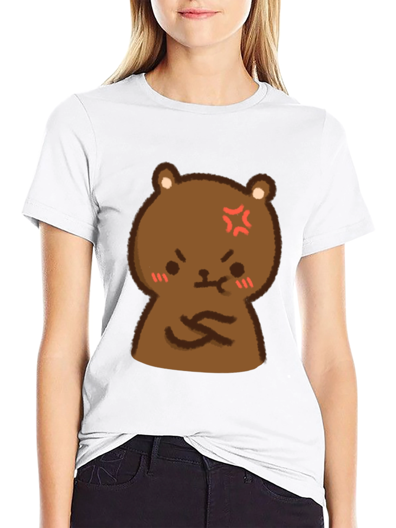 Angry Bear Cartoon Black T-Shirt