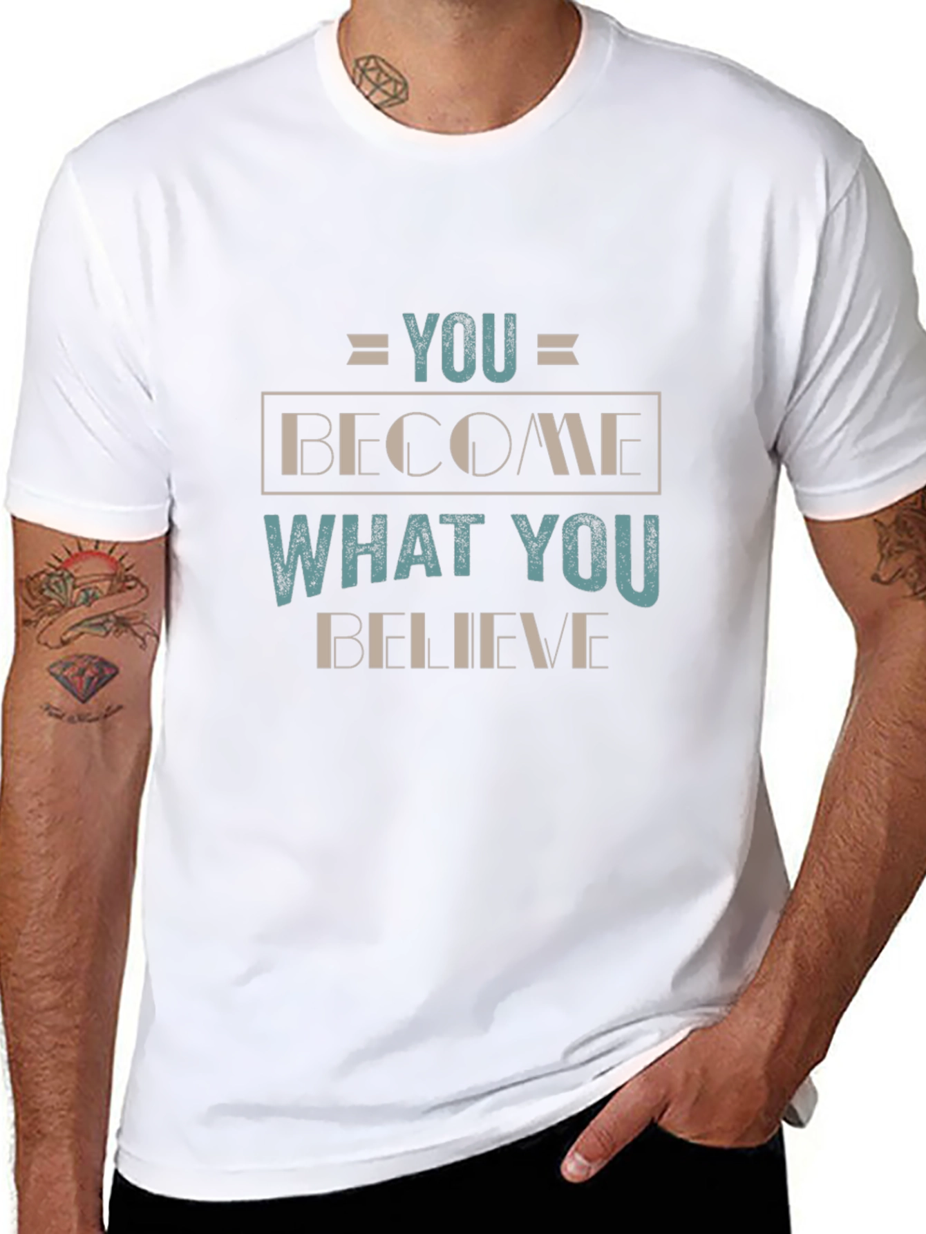 Motivational Black T-Shirt: You Become What You Believe