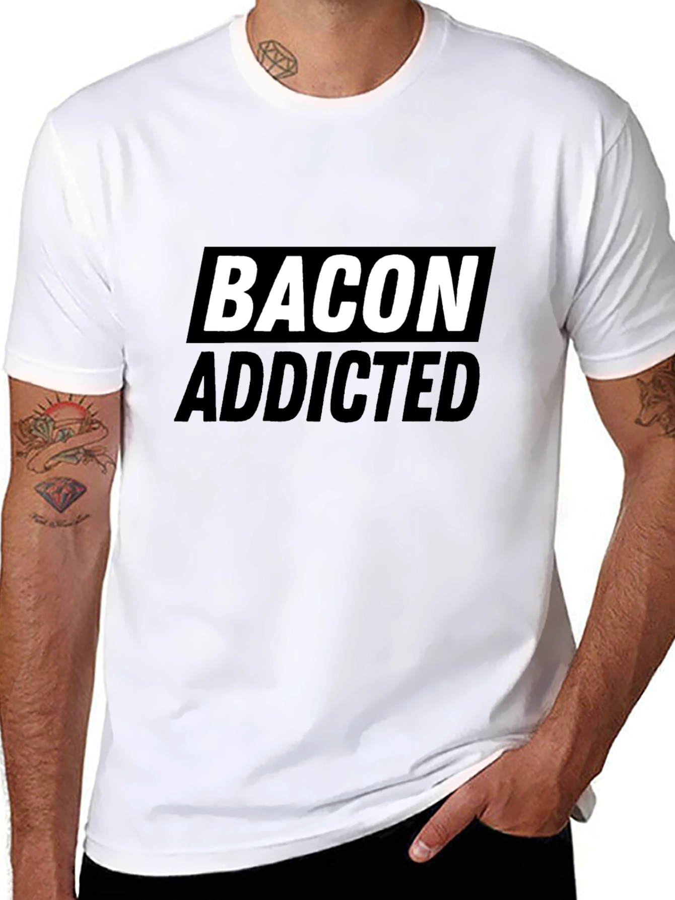 Bacon Addicted Graphic Tee - Premium Black Cotton