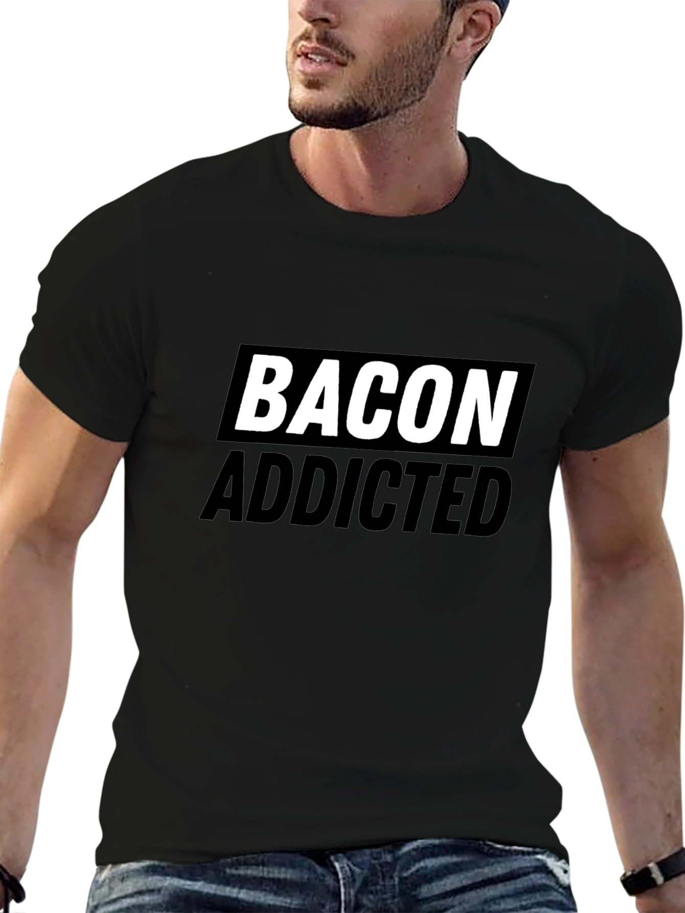 Bacon Addicted Graphic Tee - Premium Black Cotton