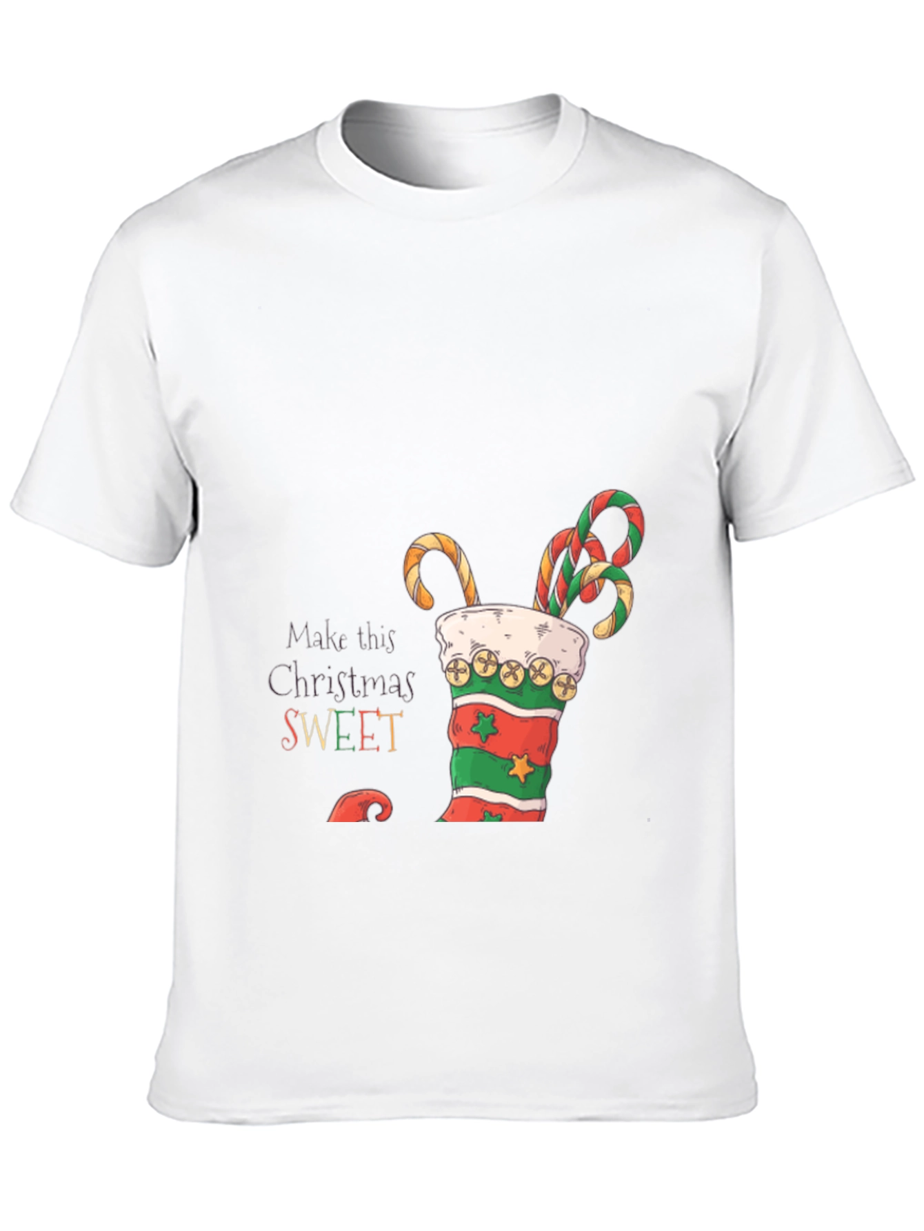 Sweet Christmas T-Shirt - Candy Cane Stocking Design