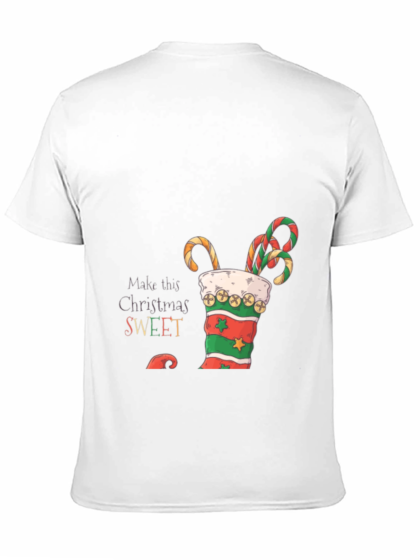 Sweet Christmas T-Shirt - Candy Cane Stocking Design