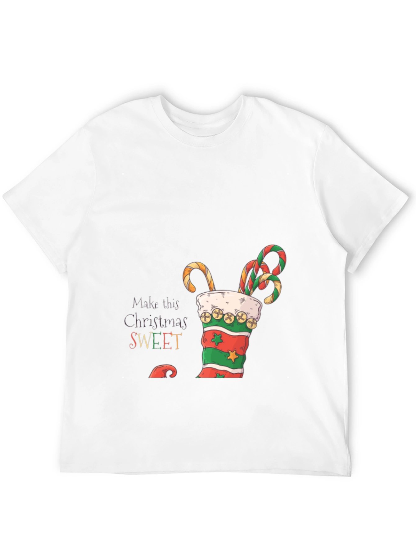 Sweet Christmas T-Shirt - Candy Cane Stocking Design