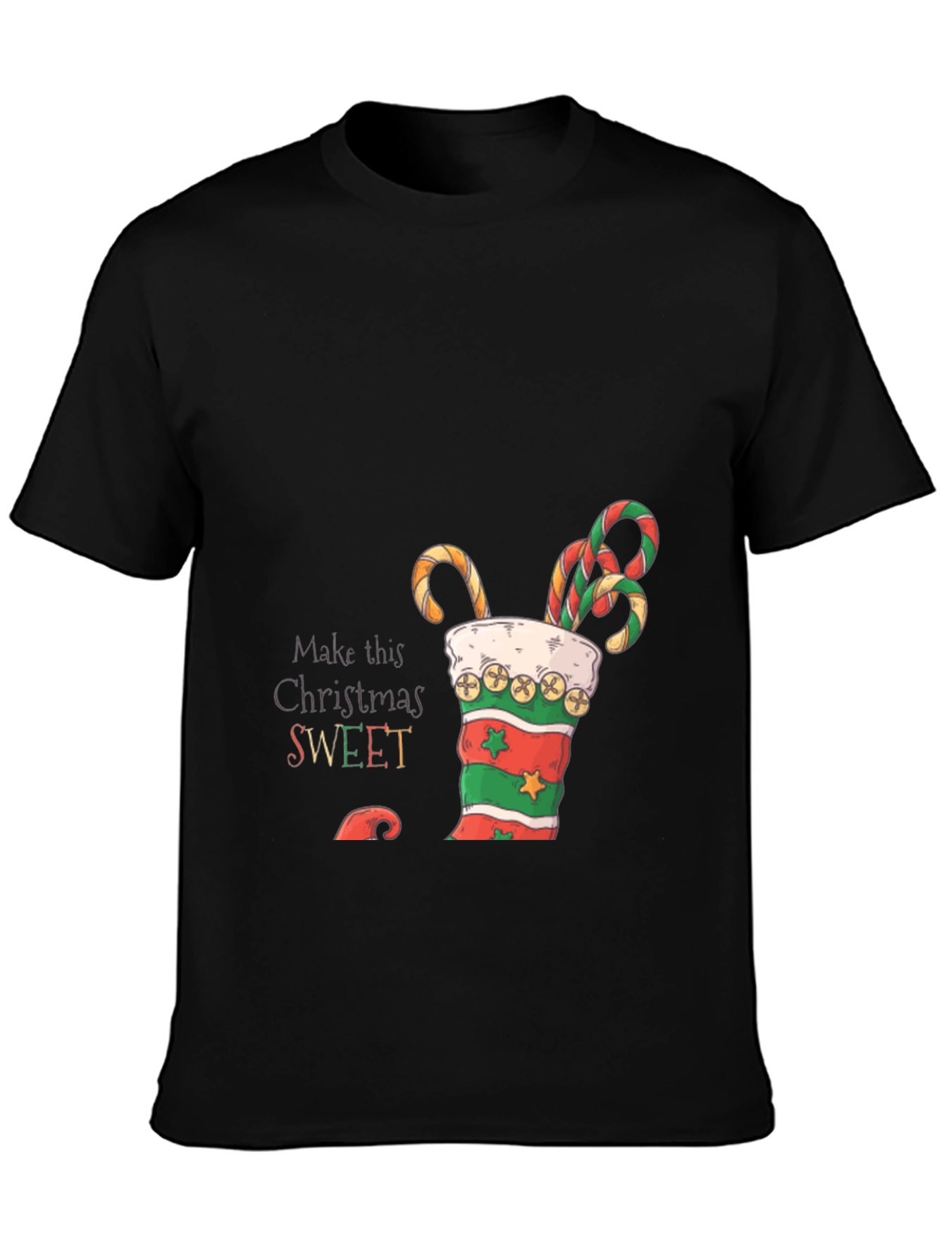 Sweet Christmas T-Shirt - Candy Cane Stocking Design