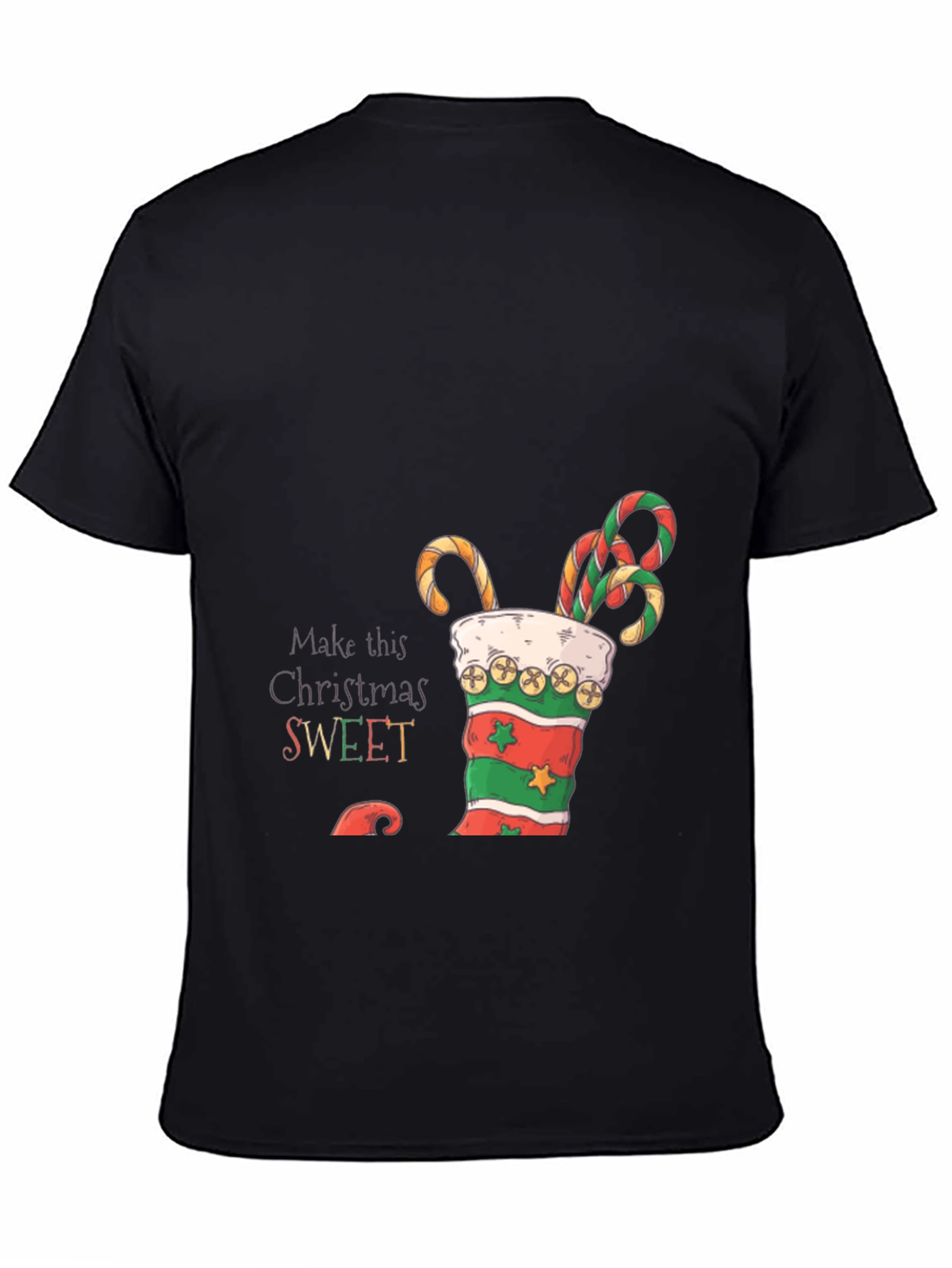 Sweet Christmas T-Shirt - Candy Cane Stocking Design